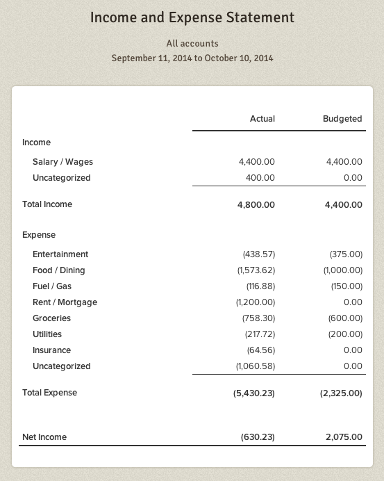Income and Expense Statement beta