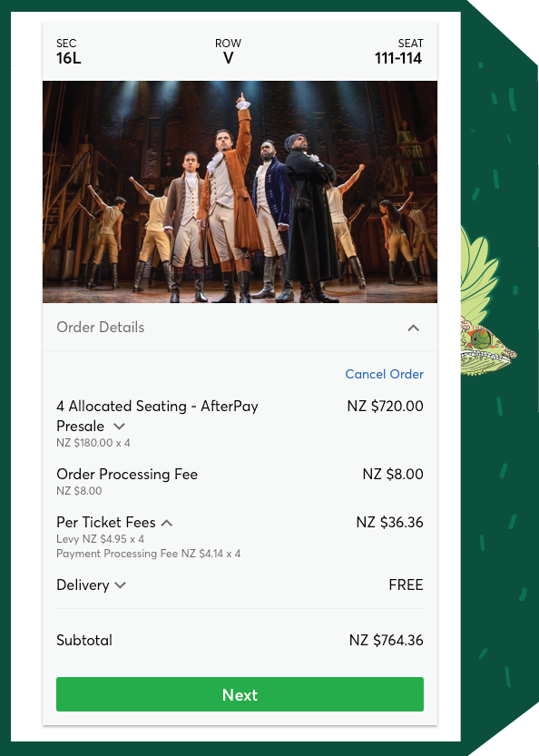 The ticketing screen that Dora saw before she was told she'd exceeded her Afterpay limit The Ticketmaster Afterpay presale forced you to purchase tickets with Afterpay
