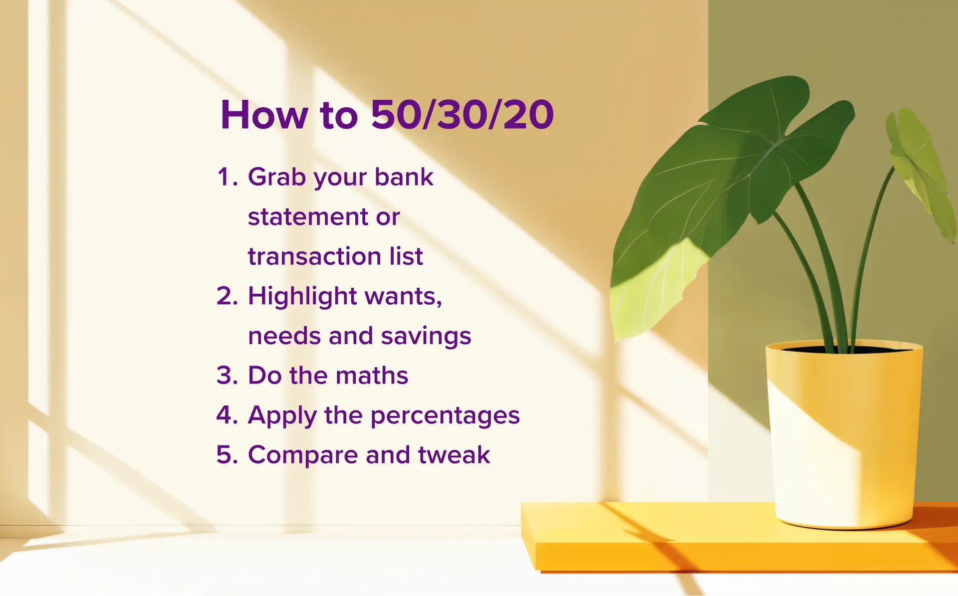 The steps for implementing a 50/30/20 budget